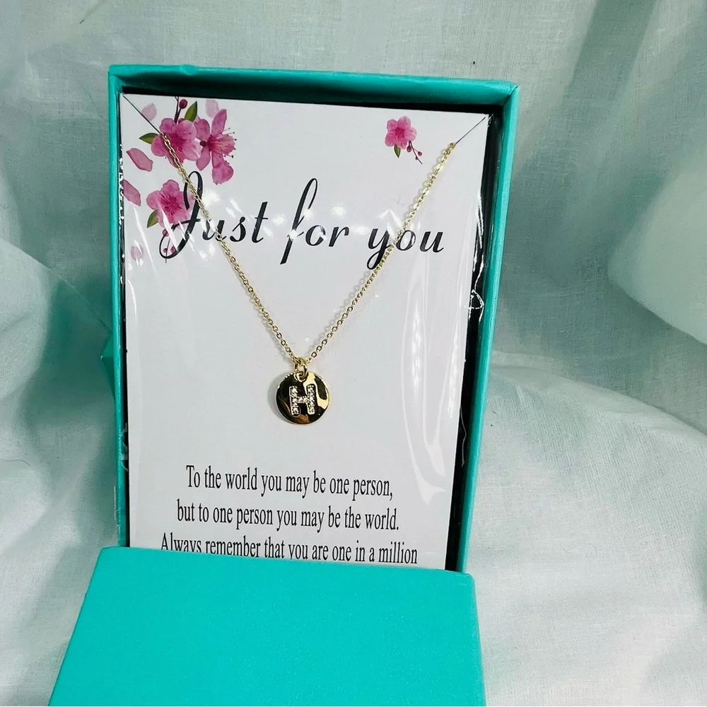Golden H Initial CZ Minimalist Round Tiny Pendant Necklace Twee Preppy Aesthetic